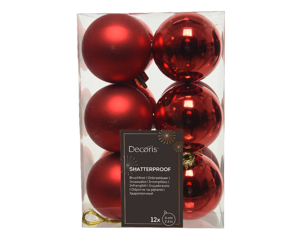 Christmas Red Baubles Shatterproof Box Of 12