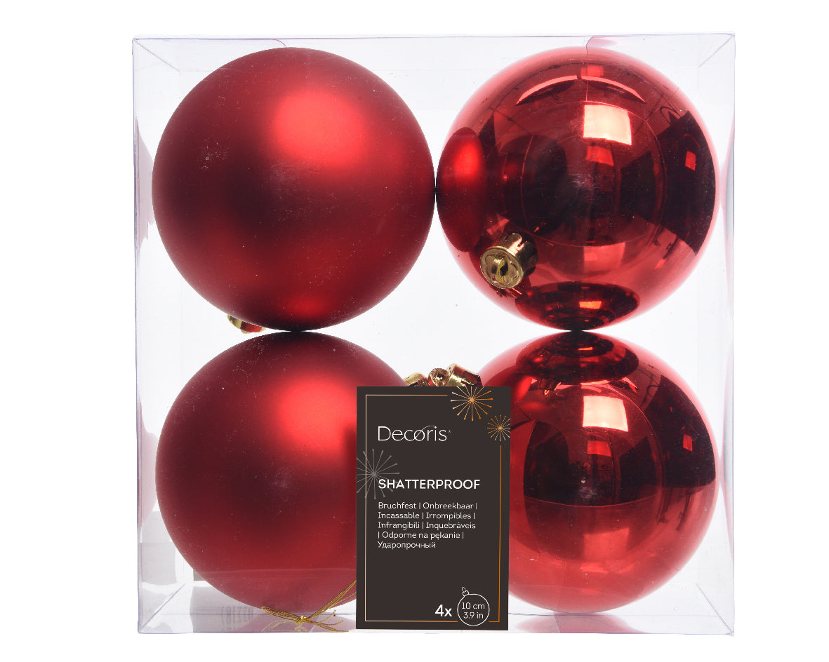 Christmas Red Baubles Shatterproof Box Of 4