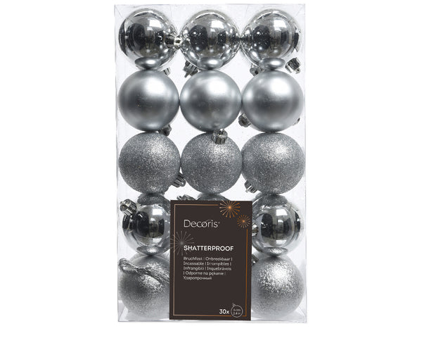 Silver Bauble Shatterproof Box Of 30 Dia 6cm