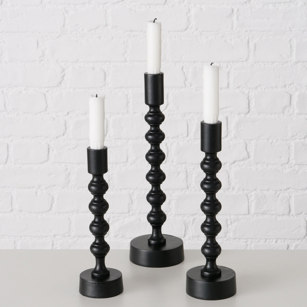 Black Aluminium Candle holders Set 3, Round, H 22-31 cm,