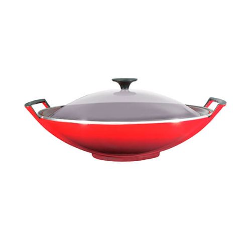 Le Creuset Cerise Cast Iron Wok and Glass Lid