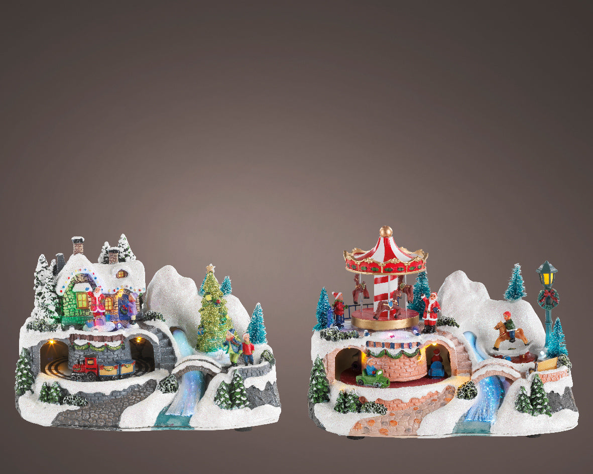 LED Village  (Merry go Round/ House)  BO indoor  L.15cm x W.24cm x H.16cm