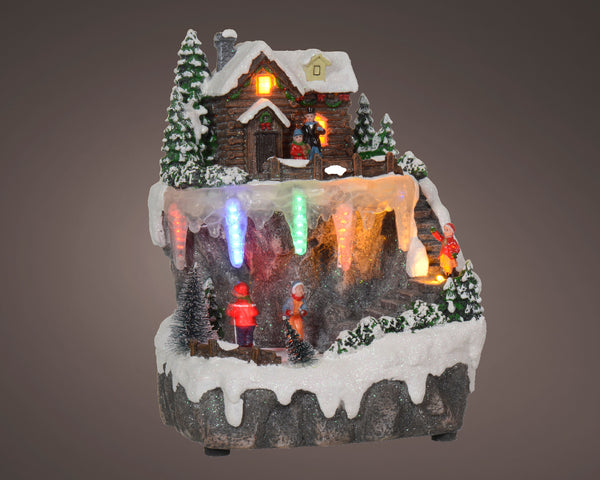 LED 3 Tier Mountain Village  BO indoor L.17.5cm x W.19cm x H.24cm