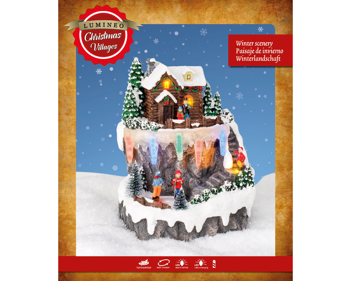 LED 3 Tier Mountain Village  BO indoor L.17.5cm x W.19cm x H.24cm