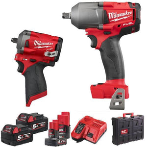 Milwaukee M18FPP2AE-564P Fuel Twin Kit 1/2" Wrench & 3/8" Stubby Wrench(2x5Ah 1x2Ah,1x6Ah) - KeansClaremorris