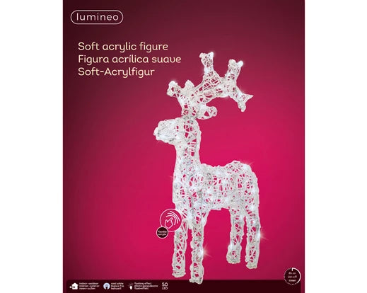 61cm Cool White Led Reindeer  Soft Acrylic Reindeer Flashing Effect Outdoor Transparent/Cool White L.36.5cm X W.12cm X H.61cm - KeansClaremorris