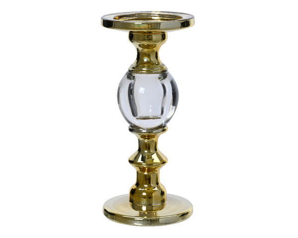 Candleholder Gold w/GLASS centre  H.24.5cm