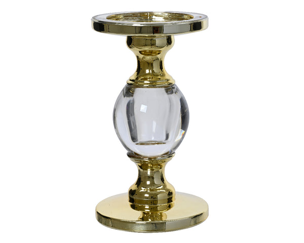 Candleholder Gold w/GLASS centre H.19.7cm