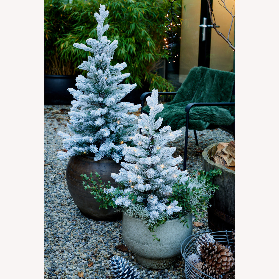 Allison pottable Christmas Tree  snowy W/Micro LED BO indoor n' outdoor H.90cm