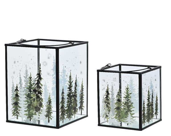 Clear Hurricane Glass Square Black Tree Print  Set of 2