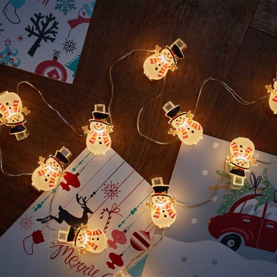 10 ClipCard Snowman String Lights BO