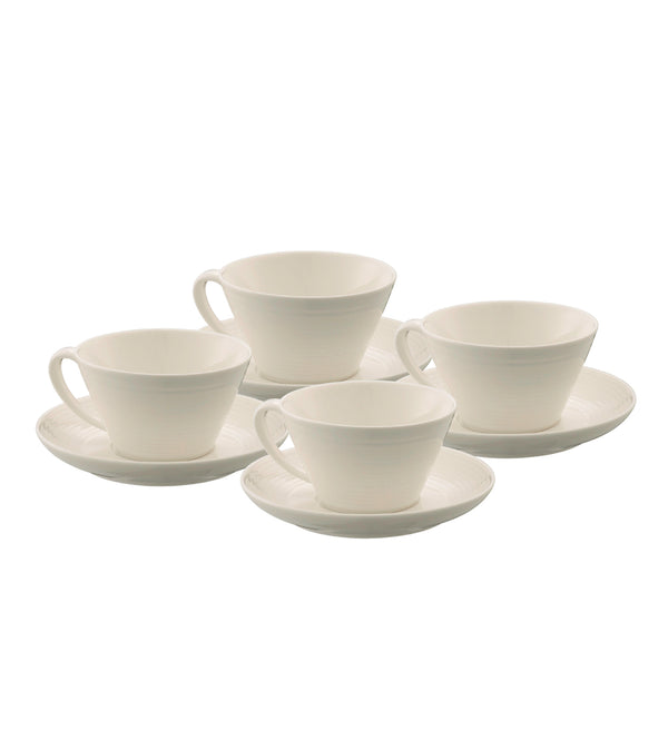 Belleek Ripple Teacup & Saucer 4 piece set