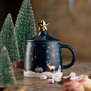 Belleek Winter Scene Lidded Mug With Spoon