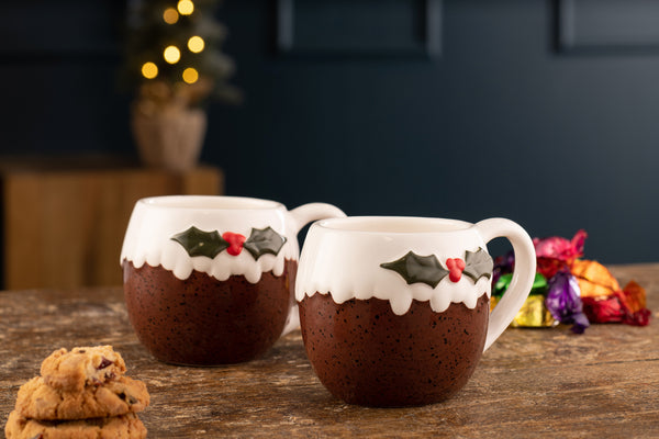 Christmas Pudding Mug Set Of Two