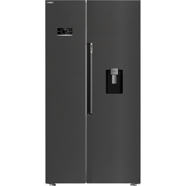 Beko American Style Fridge Freezer 179cm with Water Dispenser Black Steel Non Plumbed