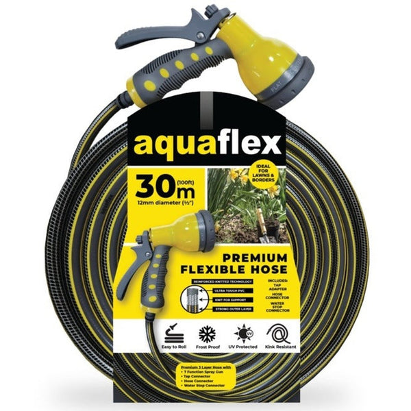 Aquaflex Premium 30m Knitted Hose with 7 function Spray Head (98ft) - KeansClaremorris