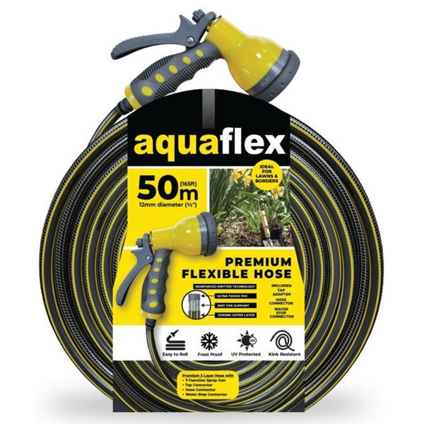 Aquaflex Premium 50m Knitted Hose with 7 function Spray Head (98ft) - KeansClaremorris