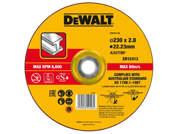 Dewalt Depressed Centre Metal Cutting Disc 230mm DEWDT43913QZ