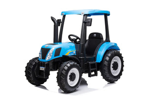 New Holland T7 24V Electric Ride On Tractor Blue - Leather Seat and EVA Rubber Wheels - KeansClaremorris