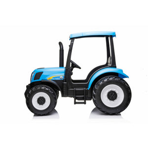 New Holland T7 24V Electric Ride On Tractor Blue - Leather Seat and EVA Rubber Wheels - KeansClaremorris