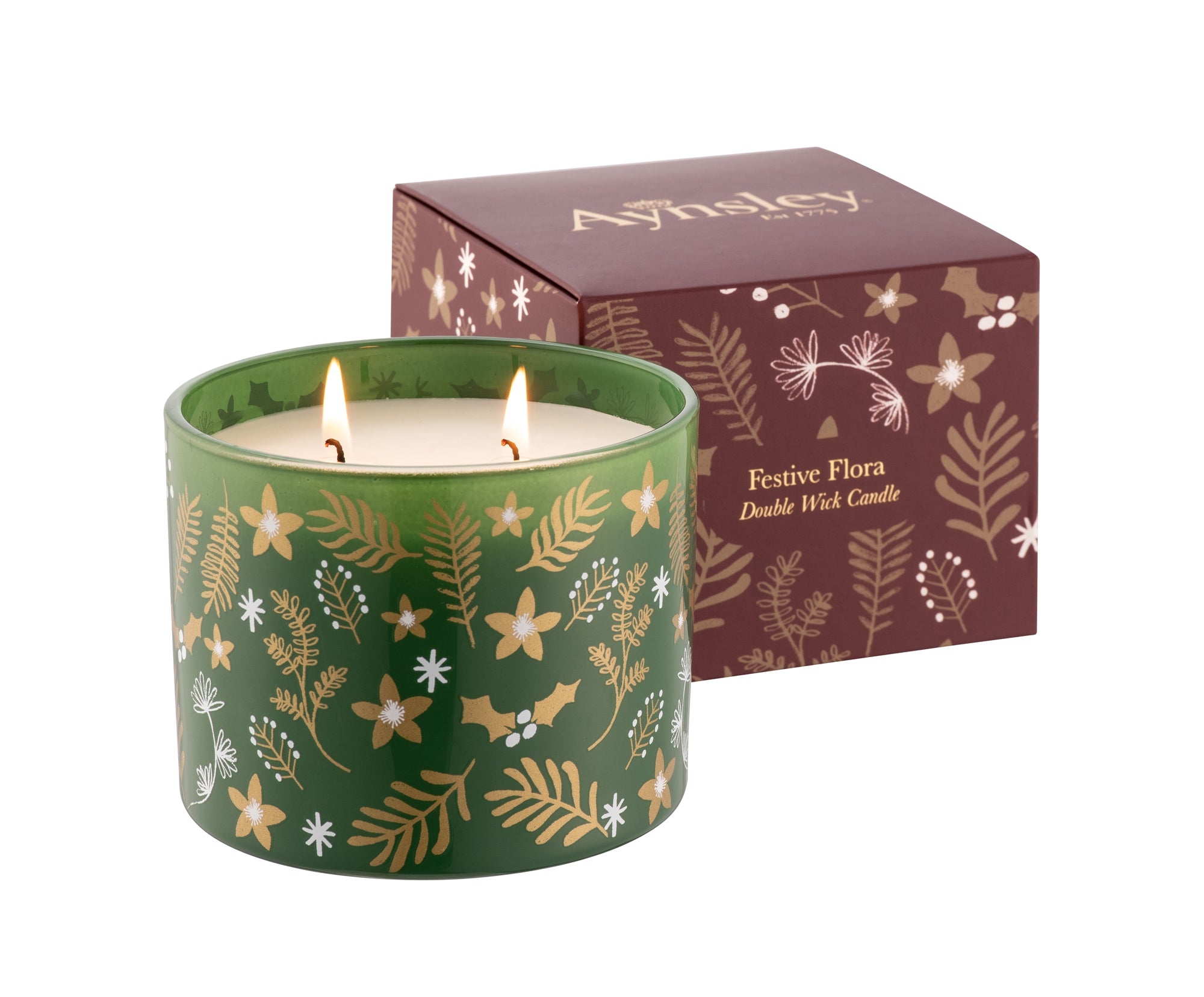 Belleek Festive Flora Double Wick Candle Christmas Fir