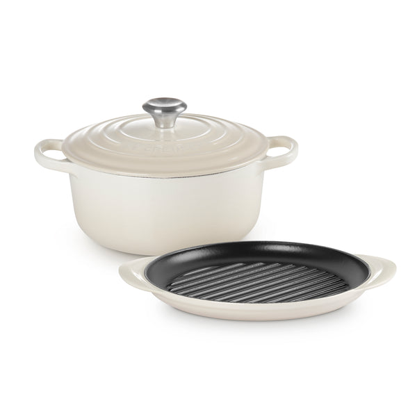 Le Creuset Cl 2 Pce Set 22cm Round Casserole & Round Grill 25cm Meringue