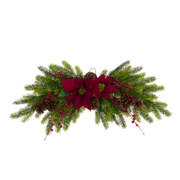 Poinsettia Pine Berry Swag 90cm