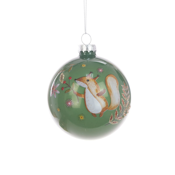 Hanging Dec  Squirrel Bauble 8cm GLASS