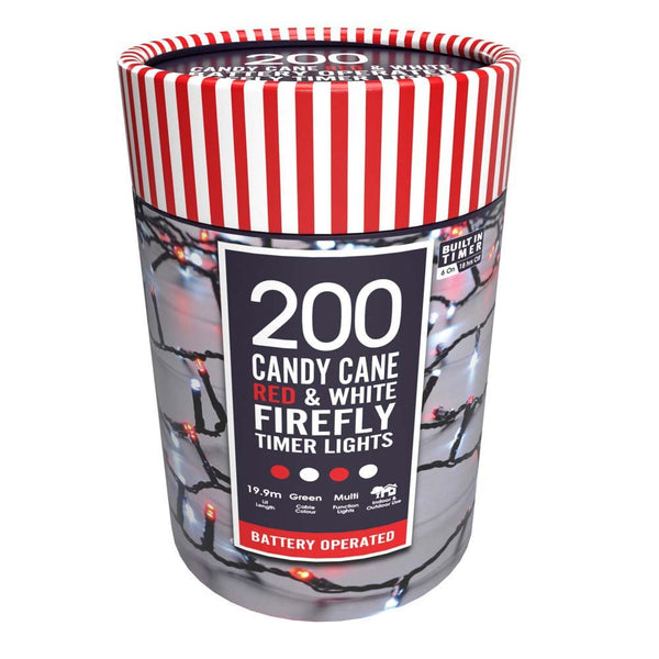 200 BO Timer FireFly Lights - Candy Cane