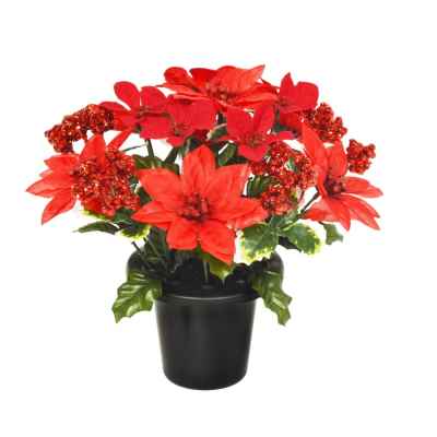 25cm Red Poinsettia Glitter Berry Grave Pot