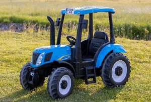 New Holland T7 24V Electric Ride On Tractor Blue - Leather Seat and EVA Rubber Wheels - KeansClaremorris