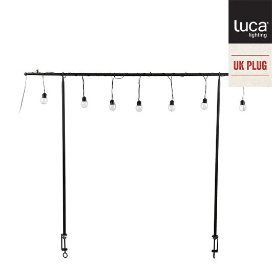 Table hanger black with 10 warm white led bulbs IP44 - l250xh110cm Uk plug - KeansClaremorris