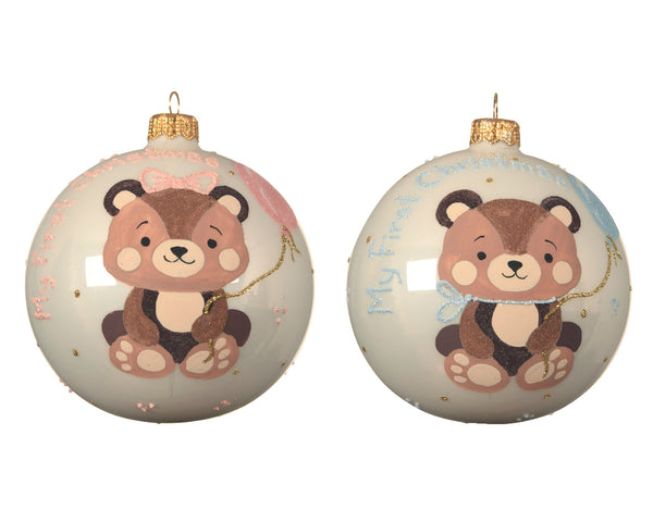 Bauble glass enamel bear with balloon- my first cristmas 2ass - KeansClaremorris