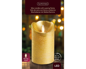 LED waving candle BO indoor dia7.5-H12.5cm gold/warm white - KeansClaremorris