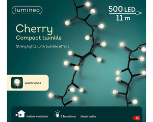 500 Warm white LED compact cherry lights Black Cable twinkle effect outdoor/indoor 11m - KeansClaremorris