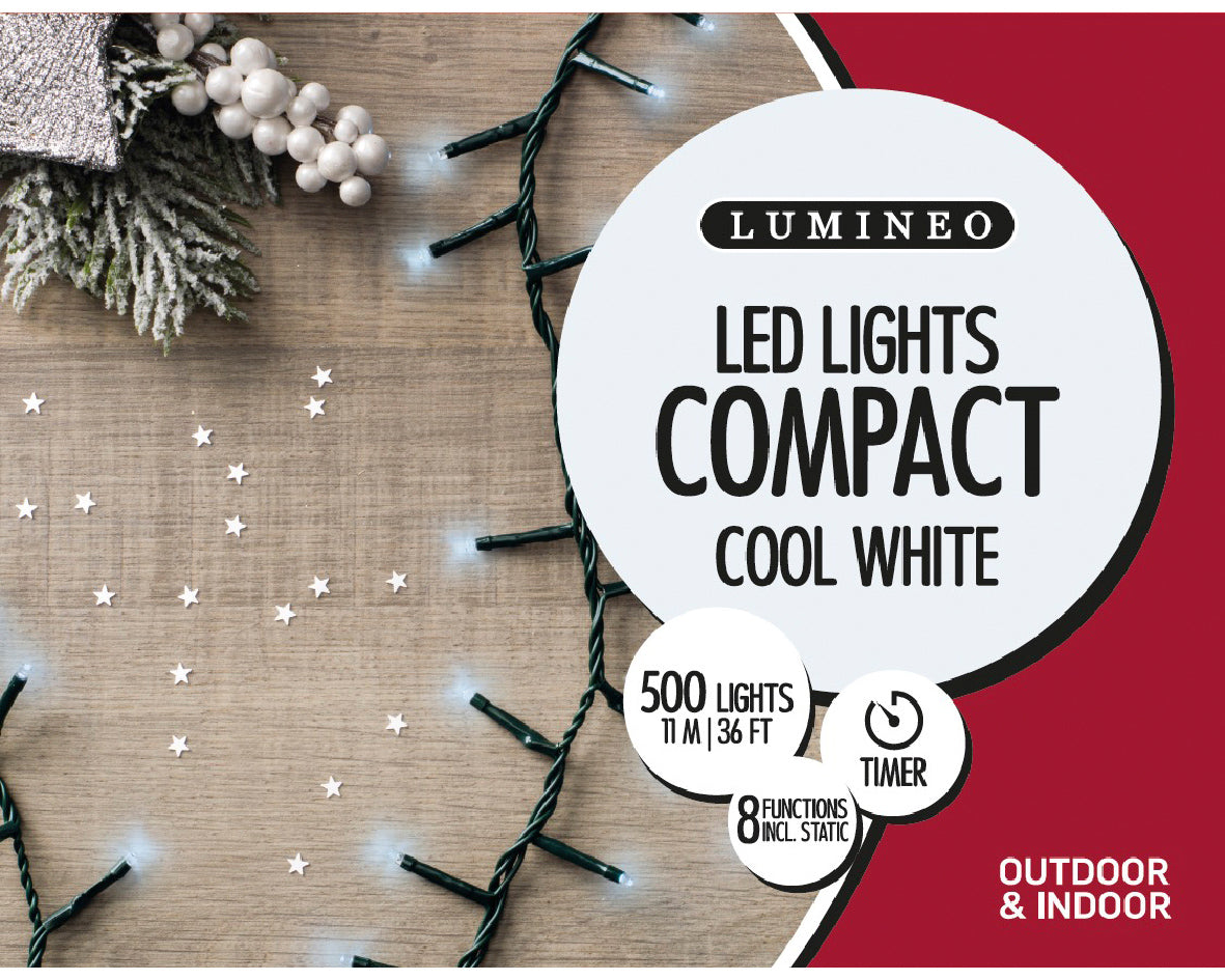 500 LED compact lights gb 8 function twinkle effect outdoor | Cool White with timer - KeansClaremorris