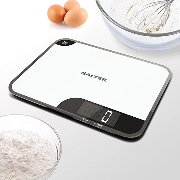 Salter Mini Max 5 Digital Kitchen Scale Clear White Glass - KeansClaremorris