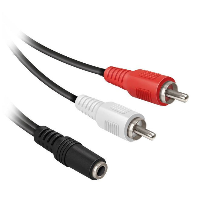 Audio cable jack 3,5 mm stereo female to 2 RCA male, cable length 0,3 m. PVC connector, nickel plated - KeansClaremorris