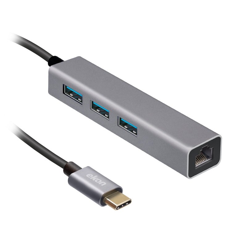 Hub Type C M a 3 USB 3.0 F e 1 RJ45 1000M, alluminium - KeansClaremorris